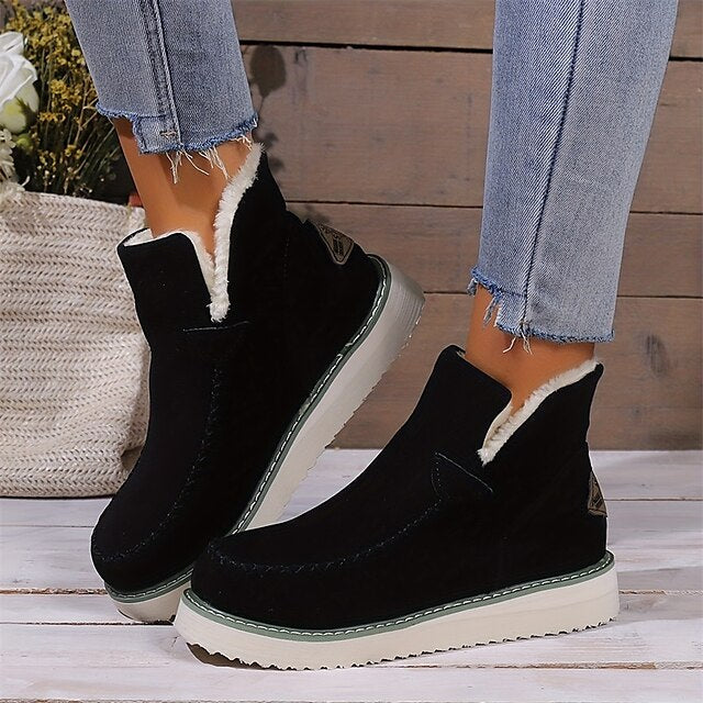 Women's Winter Ankle Boots with Faux Fur Lining and Platform Sole - Cozy and Stylish for Cold Weather